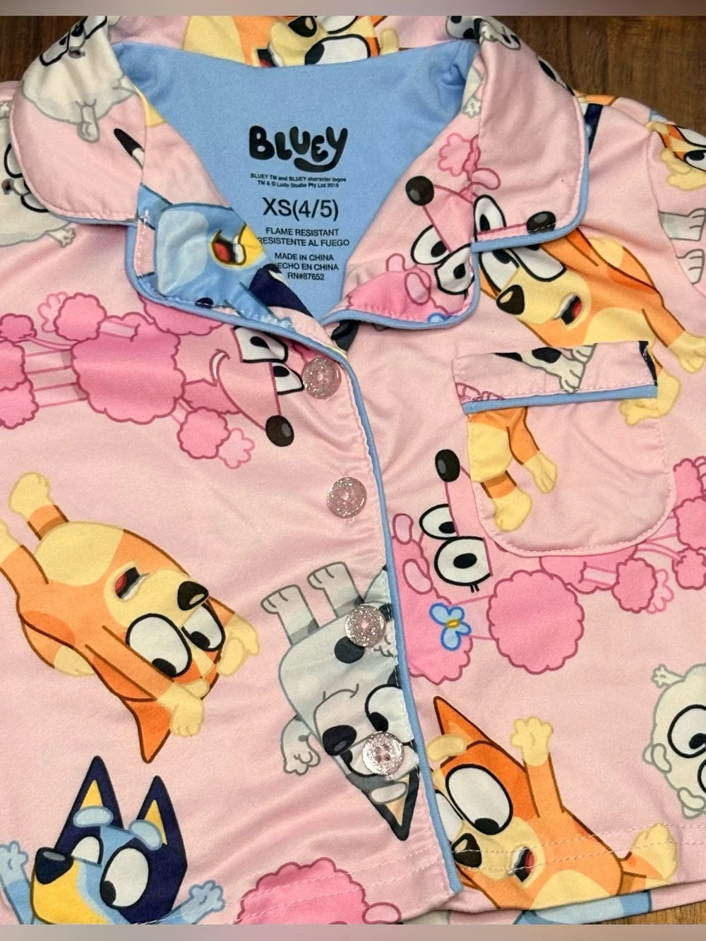 Bluey Girls Pajama Set XS 4/5 Pink Button Front Short Sleeve Shorts